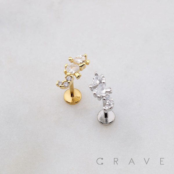 GEM CASCADE CROWN HEART PEAR TEARDROP THREADLESS (PUSH IN) 316L SURGICAL STEEL LABRET SET